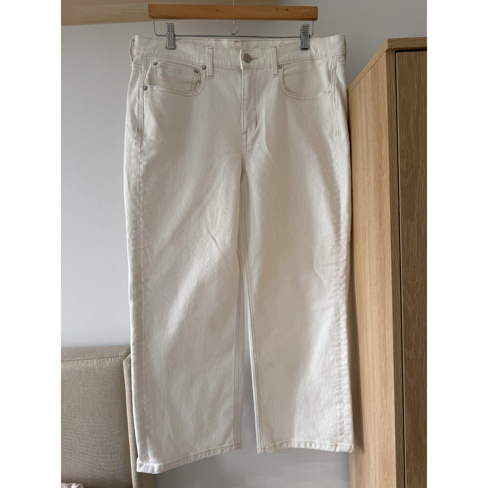 NWOT AYR Womens 33 White Denim The Easy Easy Wide Leg Baggy Cotton Crop Jeans